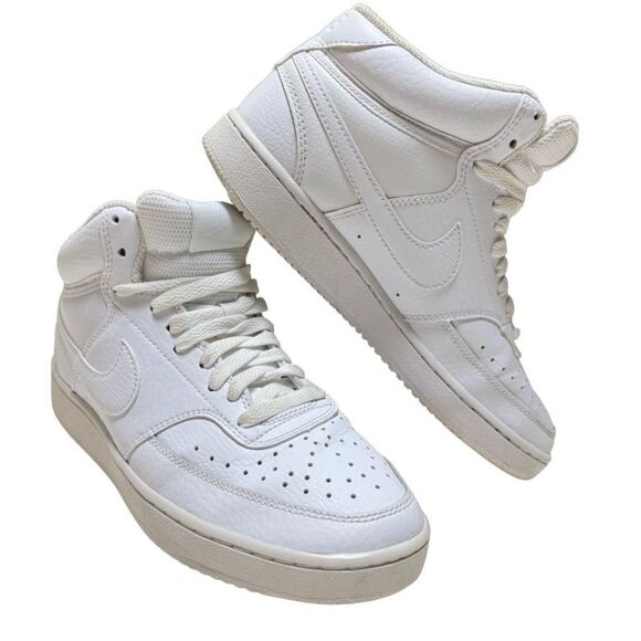 Nike Women’s Court Vision Mid Triple White Sneakers Sz 8 - Picture 1 of 16